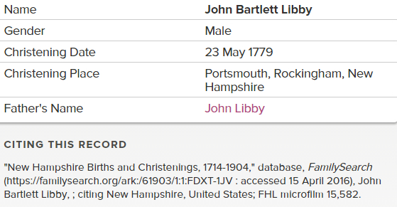John Bartlett Libby_christening